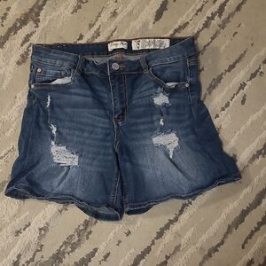Indigo Rein Distressed High-rise Jean Shorts, Sz 13, Lots Of Stretch! Worn 1x!!